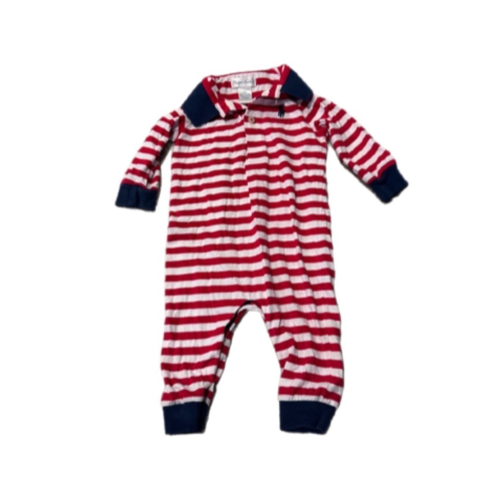 Ralph Lauren Striped Red and White Footie with Navy Accents